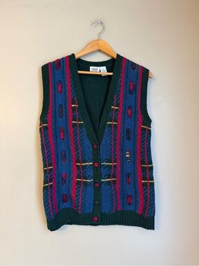 Vtg Lucia Knit Sweater Vest Plaid Cable Knit Grandmacore 80’s Size Small
